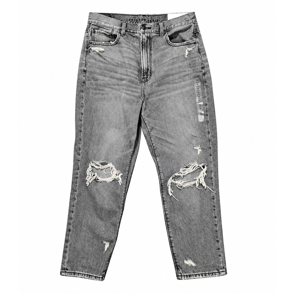 American Eagle Highest Rise Mom Jeans Womens 12 Short Gray Distressed Denim NWT